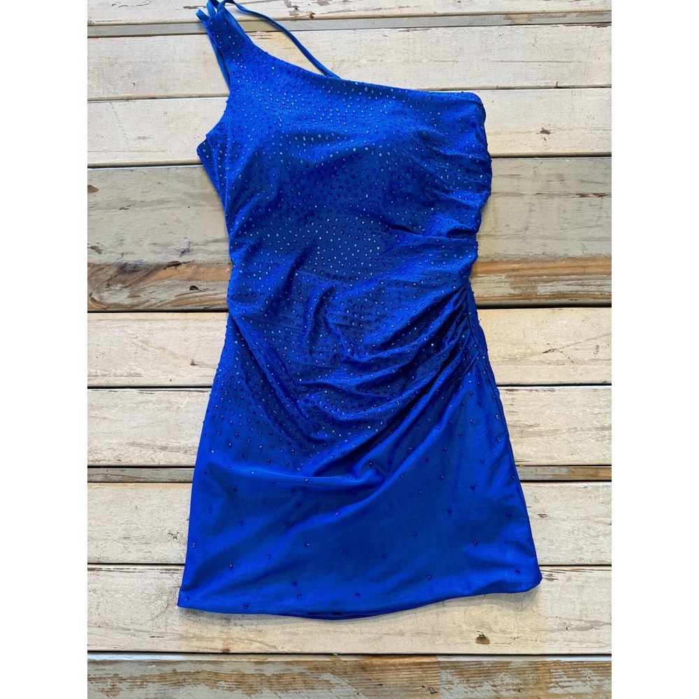 Royal Blue KISS PROM One Shoulder Sequin Mini Dress Size 4 HOCO PROM NEW W TAGS